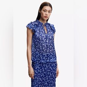 BNWT Mango floral ruffled blouse blue size 1XL